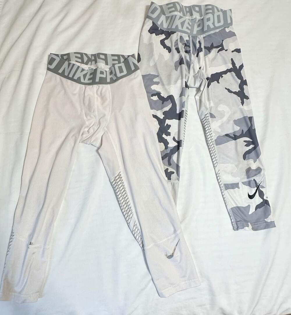 Nike Pro Hyperwarm Printed Boys Training Tights White and Gray Camo Size Small